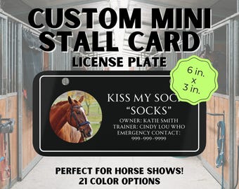 Personalizable MINI Horse Name Stall Plate, Custom License Plate for Rider Stall or Tack Room, Horse Show Trainer Safety Gift, Equestrian