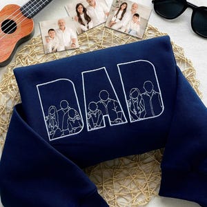 Custom Embroidered Dad Sweatshirt with Photo | Fathers Day or Birthday Gift for Dad | Personalized Dad and Children Hoodie | Portrait Shirt