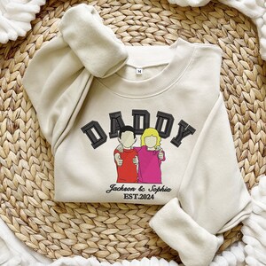 Custom Fathers Day Embroidered Photo Portrait Sweatshirt, Personalized Dad Portrait Hoodie, Portrait Photo Sweatshirt, Family Dad Kids Photo
