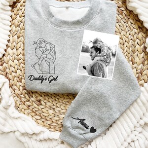 Custom Embroidered Sketch Photo Dad T shirt, Personalized Outline Portrait from Picture Tee, Dad Birthday Shirt, Fathers Day Gift for Him