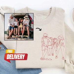 Fathers Day Embroidered Photo Portrait Sweatshirt, Gift for Dad, Portrait Sweatshirt, Portrait Photo Crewneck, Family Dad Kids Photo