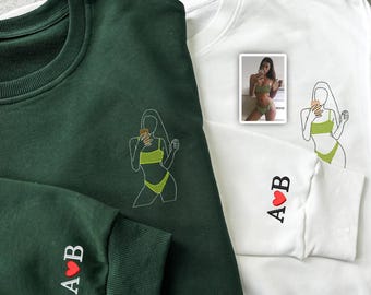 Custom Embroidered Portrait Sweatshirt: Line Art Photo Crewneck
