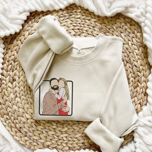 Father&#39;s Day Embroidered Tshirt Custom Pocket portrait from photo, Dad Gift, Outline Photo Dad Sweatshirt, Custom Photo, Husband Crewneck