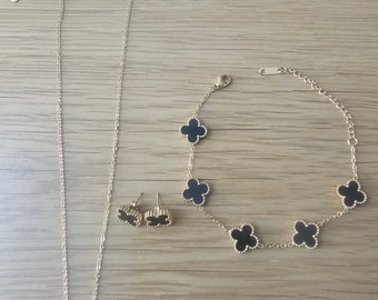 Black Four leaf flower jewellery set