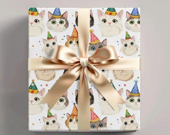 Papel de regalo para fiestas de gatos, regalo de cumpleaños para amantes de los gatos