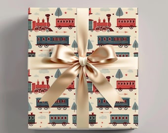 Papel de regalo de trenes vintage: Papel de regalo de ferrocarril caprichoso