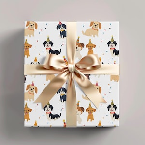 Inpakpapier feesthonden, hondenliefhebber, verjaardagsthema hond, honden met hoeden Cadeaupapier, grappige schattige honden, decor dwaze puppy&#39;s