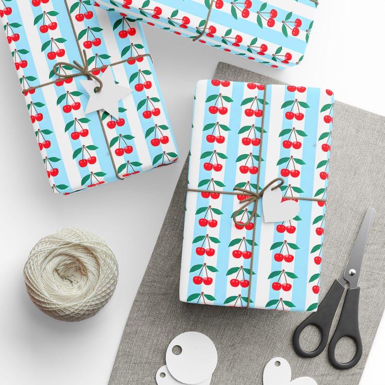 Cherry Print Gift Wrap, Festive Present Paper, 90gsm Fine Art Paper image 6