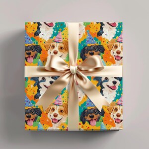 Het is tijd voor pootjes! Inpakpapier, verjaardagsthema pluizige honden, hondenliefhebbers, kleurrijke cadeauverpakking, leuk hondendecor, dierenvriendfeestje