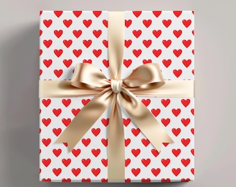 Sir Hearts A Lot Wrapping Paper, Valentine's Day Gift Paper, Love Hearts Theme, Red Hearts Gift Wrap, Traditional Red Hearts Pattern