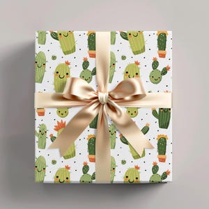 Carta da regalo Happy Cactus, carta da regalo succulenta, confezione regalo con piante del deserto, decorazioni a tema sud-ovest, carta con motivo botanico