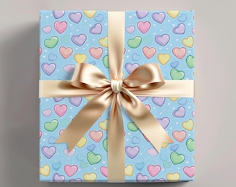 Pastel Hearts Wrapping Paper, Birthday Gift Wrap