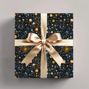 Carta da regalo spaziale, carta da regalo galassia, carta pianeta, decorazioni luna e stelle, design celeste, decorazioni a tema spaziale