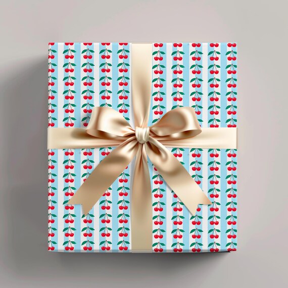 Cherry Print Gift Wrap, Festive Present Paper, 90gsm Fine Art Paper
