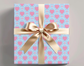 Pastel Heart Wrapping Paper: Pink & Blue Valentine's Gift Wrap