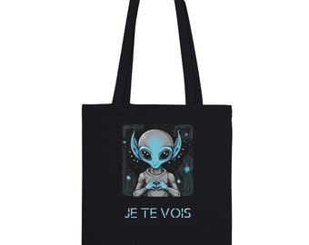 Sac fourre-tout à poignée longue Alien Je te vois, Sac coton, Sac de cours, Sac de courses, Sac de plage, Tote bag unique, Science-fiction