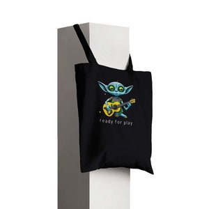Alien Ready for play cotton tote bag, Unique tote bag, Music bag, Original bag, Alien tote bag, Men&#39;s tote bag, Science fiction, UFO