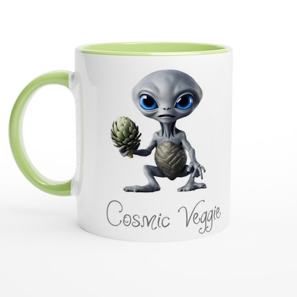 Alien Cosmic Veggi ceramic mug, Coffee cup, Extraterrestrial, UFO, Science fiction, Artichoke, Vegan, Gift idea, Unique gift