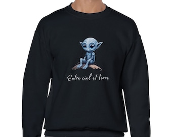 Alien Between Heaven and Earth unisex round neck sweatshirt, UFO sweatshirt, Cute Alien sweatshirt, Extraterrestrial sweatshirt, Science fiction