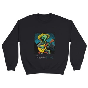 Alien Cosmic Blues Unisex Crewneck Sweatshirt, UFO Sweatshirt, Original Sweatshirt, Music Sweatshirt, Science Fiction, Gift for Musician
