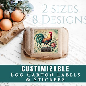 Étiquettes personnalisables de carton d'oeufs pour la ferme et la ferme ufs fermiers pour l'élevage de poulets, autocollants vintage pour orgelets, marché, étiquettes alimentaires