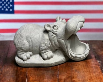 Concrete hippo with mouth open statue African hippo figure Wild animal style Garden decoration Made in USA