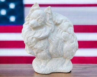 Pomeranian puppy statue Stone Pomeranian dog memorial Outdoor dog lovers gift Concrete yard decoration Made in USA