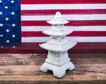 Large oriental lantern figure Stone Zen garden decoration Massive pagoda outdoor sculpture Asian lantern statue Made in USA