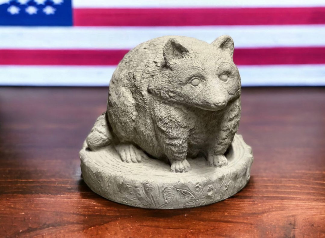Concrete Raccoon on Base Statue Detailed Raccoon Figure Wild Animal ...