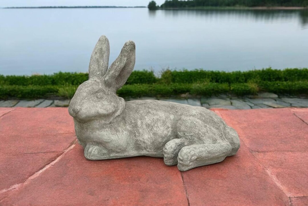 Split Ears Rabbit Figurine Stone Animal Sculpture Laying Bunny Figure ...