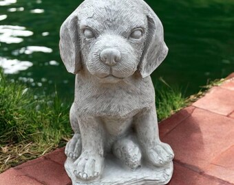 Sitting Pit Bull statue Detailed Pit Bull puppy sculpture Outdoor dog memorial Stone Pit Bull statuary Made in USA