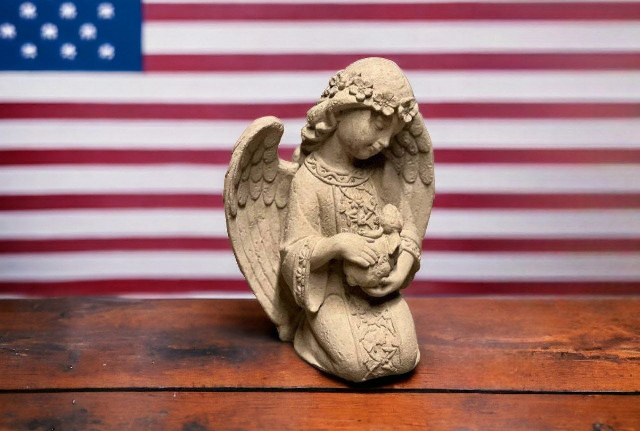 Angel Holding Rabbit Concrete Angel Holding Rabbit Figure Detailed Angel Figurine Outdoor ...