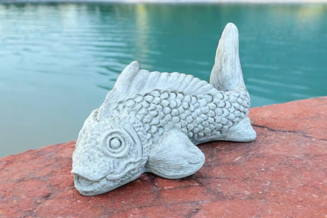 Swimming Fish Figurine Laying Fish Figure Concrete Statue Detailed Fish ...