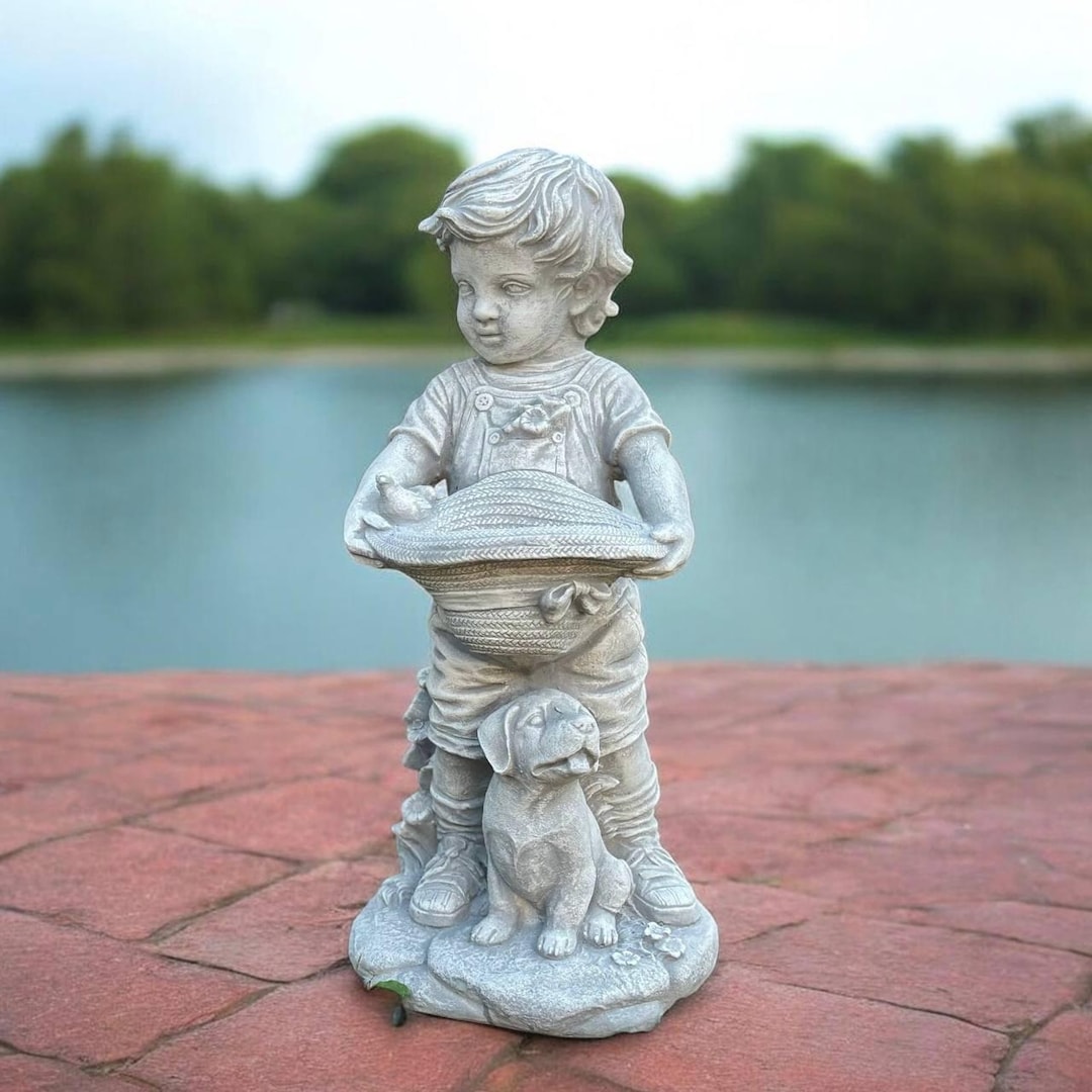 Boy Holding Hat Statue Concrete Boy Figurine Detailed Boy Planter ...