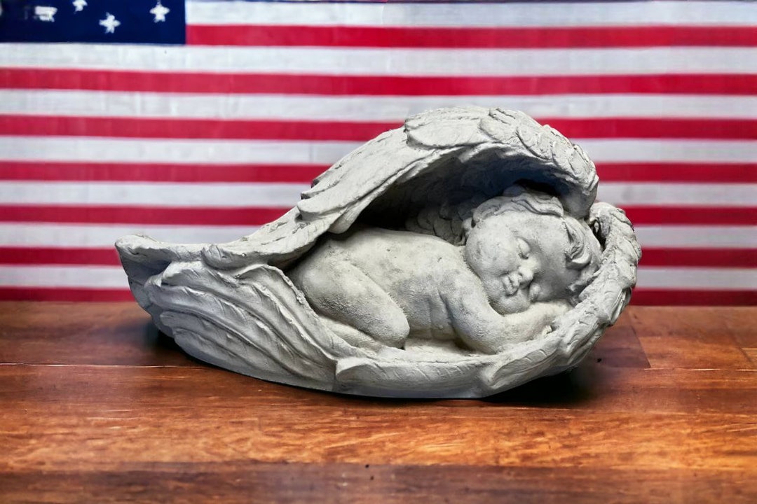 Sleeping Angel in Wings Statue Concrete Cherub Figure Indoor Religious ...