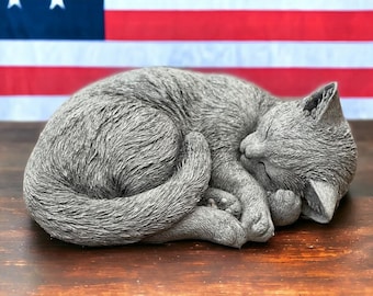Sleeping kitten garden statue Laying cat on side stone figure Cat memorial sculpture Pet loss gift Made in USA