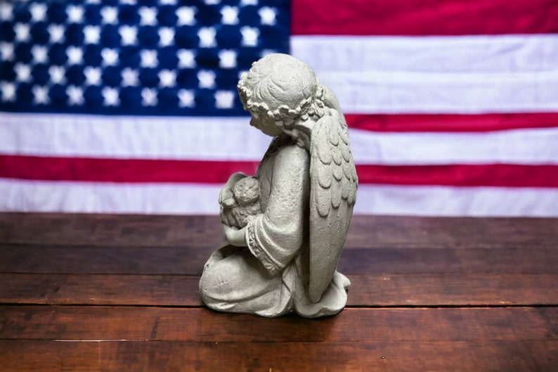 Angel Holding Rabbit Concrete Angel Holding Rabbit Figure Detailed Angel Figurine Outdoor ...