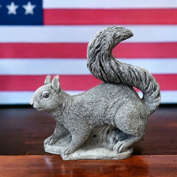 Squirrel with bushy tail statue Detailed squirrel figure Forest animal sculpture Made in USA