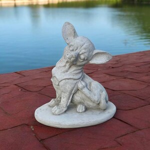 Chihuahua on base sculpture Concrete Chihuahua dog statue Sitting dog memorial figure Made in USA