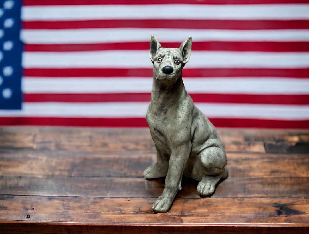 Sitting Pinscher Dog Figure Stone Pinscher Memorial Sculpture Painted ...
