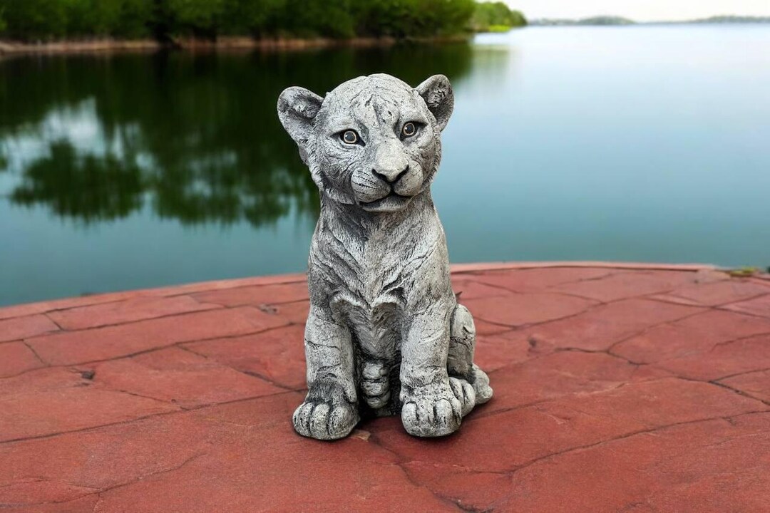 Sitting Cub Lawn Statue Stone Tiger Garden Figure Wild Tiger Cub ...