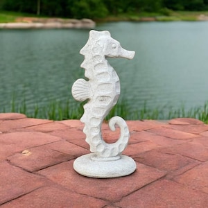 Massive seahorse figure Detailed seahorse statue Wild Ocean animal Stone yard art Made in USA