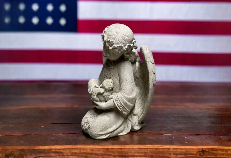 Angel Holding Rabbit Concrete Angel Holding Rabbit Figure Detailed Angel Figurine Outdoor ...