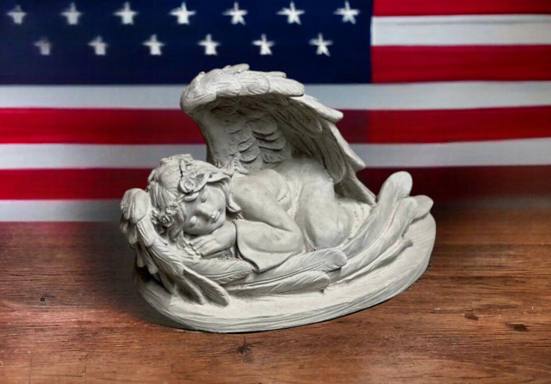 Sleeping Angel in Wings Statue Detailed Cherub Sculpture Outdoor or ...