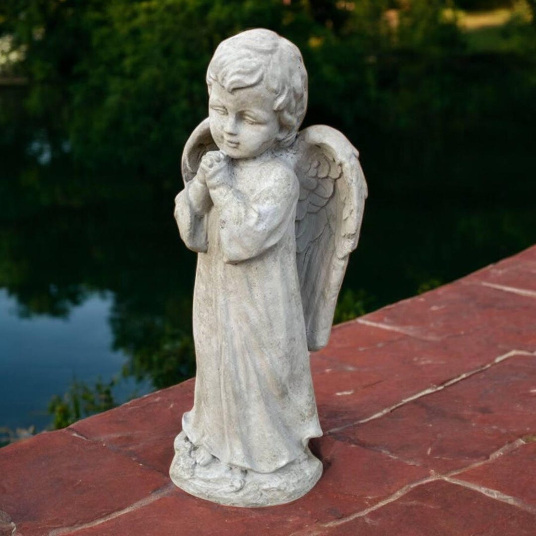 Standing Cherub Figure Praying Boy Angel Statue Detailed Religious ...
