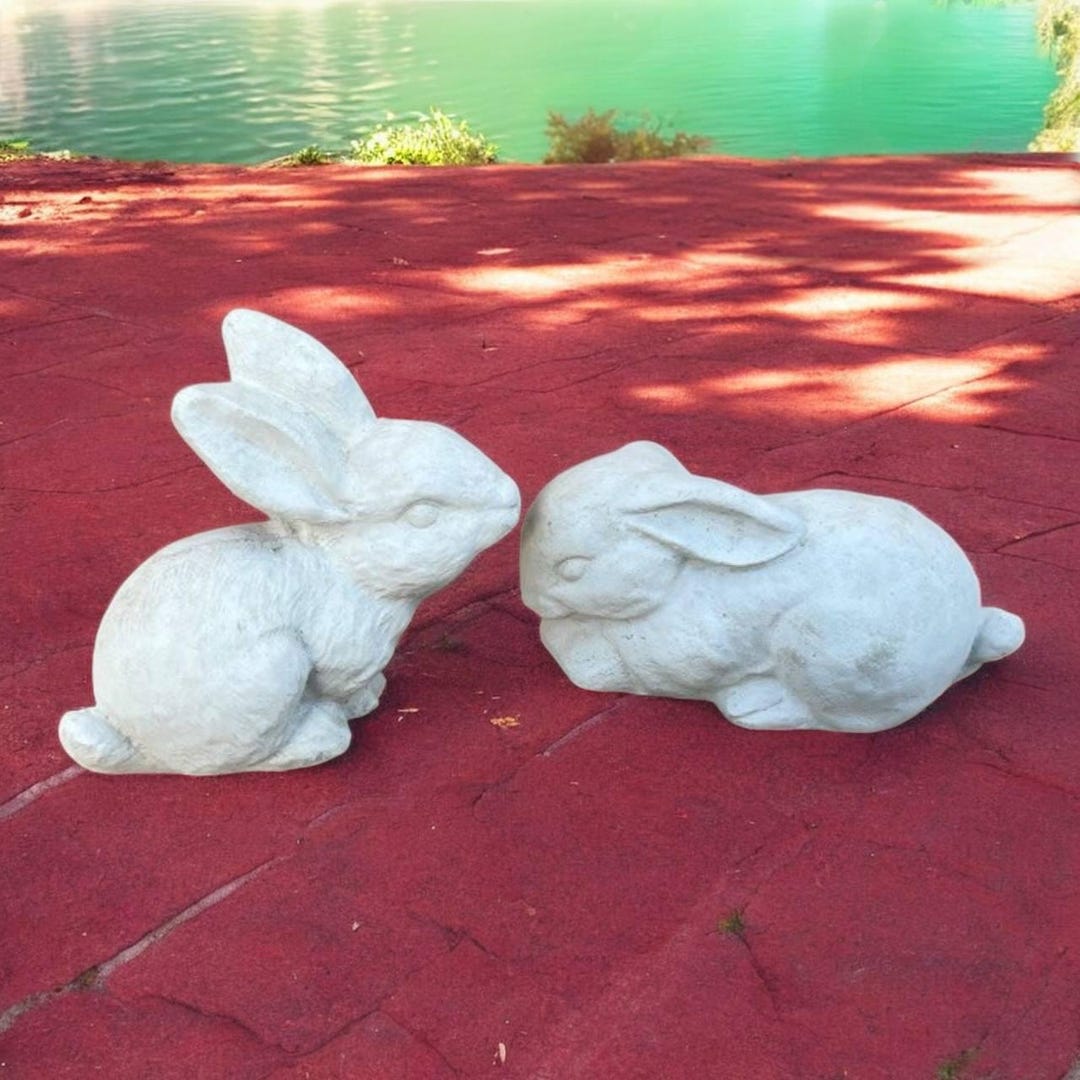 Pair of Bunnies Statue Couple of Rabbits Sculpture Concrete Two Bunnies ...