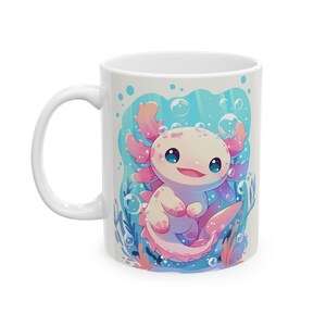 Bonita taza de café de ajolote, anfibio submarino de dibujos animados, regalo para niños y amantes de los ajolotes.
