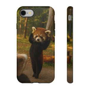かわいいレッサーパンダのスマホケース、動物好きへのギフト、丈夫なケース、自然美をモチーフにしたスマホカバー、野生動物アクセサリー