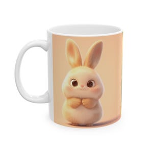 Whimsical Bunny Ceramic Mug, Cute Easter Gift, Rabbit Art Mug, Cozy Coffee Cup, Spring Decor, Animal Lover&#39;s Mug
