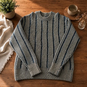 Randig stickad tröja i ullblandning, överdimensionerad grov pullover bild 5